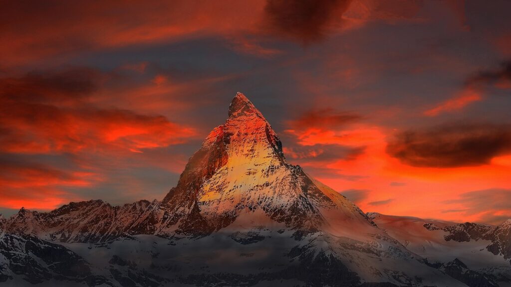 mountains, snow, sunset, dusk, twilight, peak, summit, mountain top, mountain view, sky, clouds, snow mountains, switzerland, zermatt, matterhorn, alpine, gornergrat, nature, monte rosa, landscape, snow matterhorn, high mountains, valais